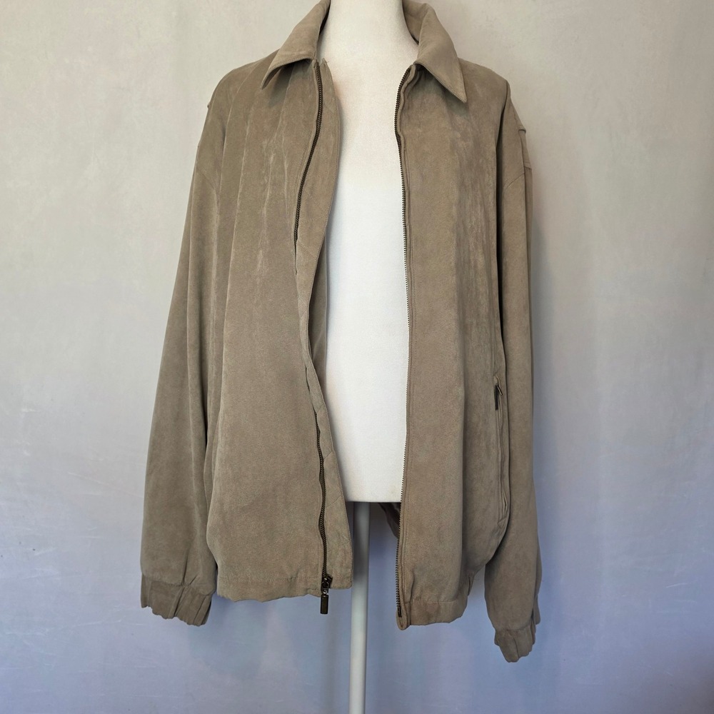Weatherproof Mens Tan Microfiber Faux Suede Full Zip Bomber Jacket Large - Picture 3 of 16